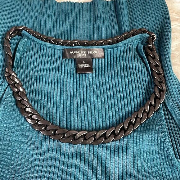 August Silk Ladies Sleeveless Top w/ Acrylic Chain Shoulder Straps, Size L,Green - Picture 6 of 7